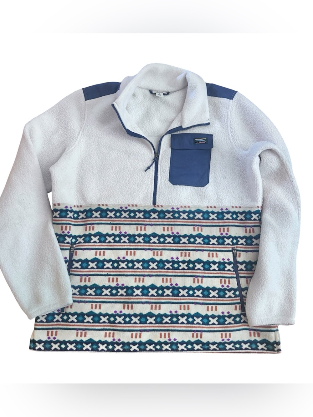 L.L. Bean Women's Sweater Fleece Sherpa Hybrid Pullover Large